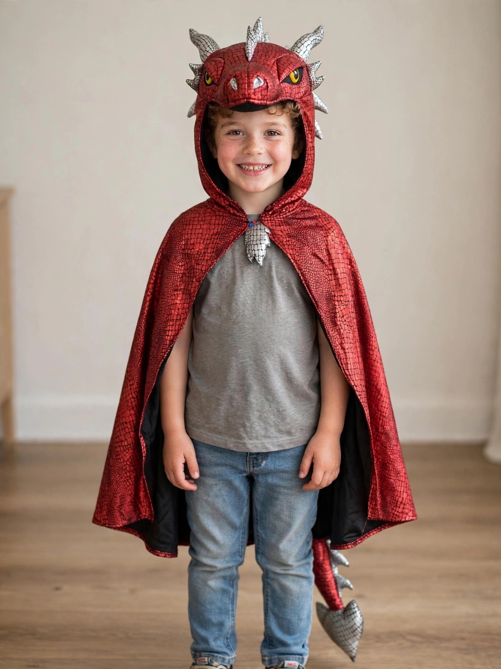 Red Dragon Hooded Cape Kids Costume